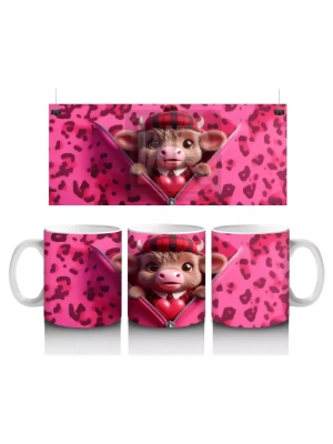 Pembe Leopar Desenli Arka Planda Romantik Ayıcık – Baskılı Kahve Kupası