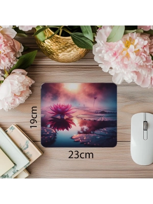 Pembe Lotus Çiçeği Temalı Mousepad - 19x23 cm 2 mm Dikdörtgen İthal Baskılı Mouse Pad