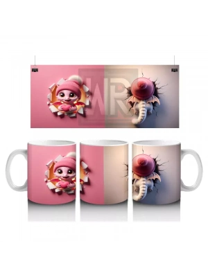 Pembe Ponponlu Bere Takmış Maskot Karakter – Baskılı Kahve Kupası