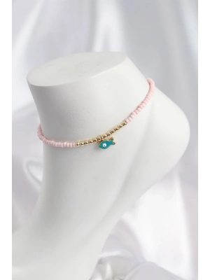 Pembe Renk Boncuklu Balık Figürlü Halhal