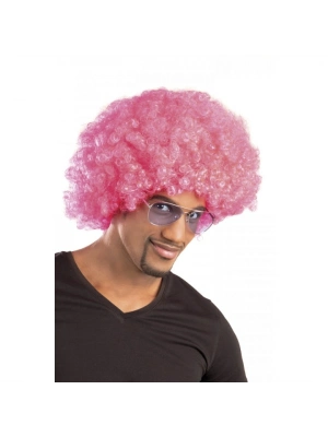 Pembe Renk Kıvırcık Afro Bonus Parti Peruğu