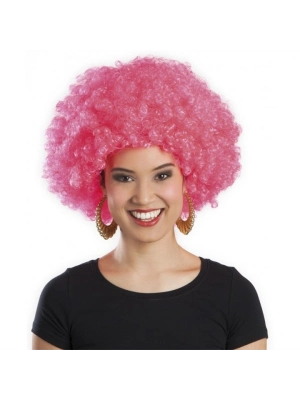 Pembe Renk Kıvırcık Afro Bonus Peruk