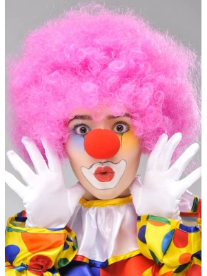 Pembe Renk Kıvırcık Bonus Peruk ve Kırmızı Burun Seti