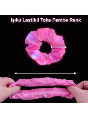 Pembe Renk Led Işıklı Lastikli Saç Tokası - 3 Modlu Festival & Parti Saç Tokası