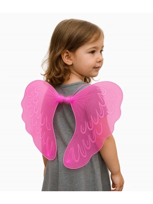 Pembe Renk Ortası Pembe Tüylü Tül Peri Kanadı 40x50 Cm