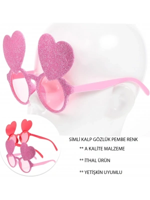 Pembe Renk Sim İşlenmiş Kalp Figürlü Parti Gözlüğü