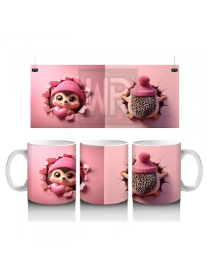 Pembe Şapkalı Sevimli Kirpi – Baskılı Kahve Kupası