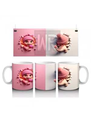 Pembe Şapkalı Tatlı Kız Figürü – Baskılı Kahve Kupası