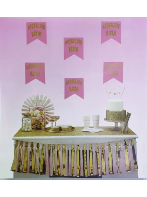 Pembe Üzeri Altın Hoşgeldin Kızım Flama Süs