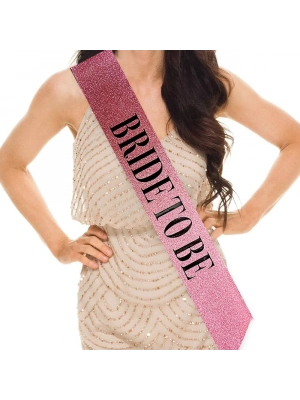 Pembe Üzeri Siyah Büyük Bride To Be Yazılı Simli Işıltılı Kuşak Kemer 10 Cm Genişlik