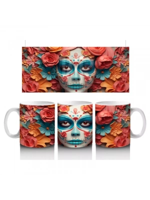 Pembe ve Sarı Çiçekler Arasında Buzlu Maske – Hediyelik Kahve Kupası