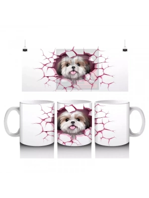 Pembe Yırtık Desen Üzerine Sevimli Köpek – Baskılı Kupa