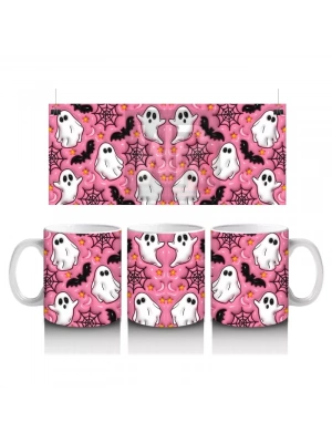 Pembe Zemin Üzerinde Maskeli Hayalet Deseni – Hediyelik Kahve Kupası