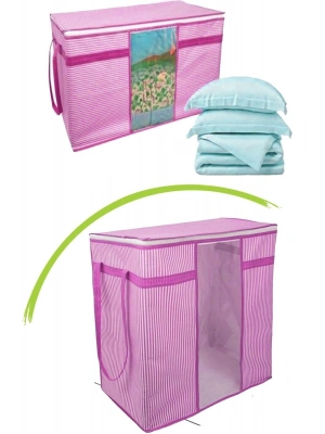 Pencereli Saklama Hurcu - Pembe Beyaz Çizgili