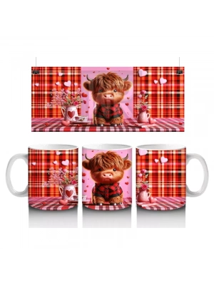 Perde Önünde Papatyalı Aşık Boğa – Baskılı Kahve Kupası