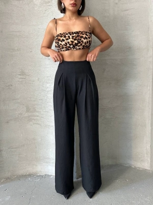 Pileli keten pantolon s255046