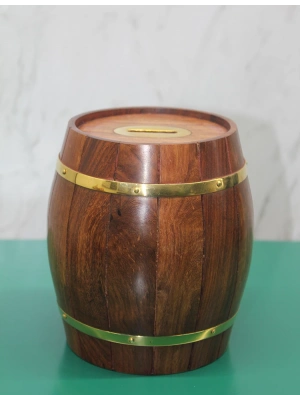 Pirinç Ahşap Fıçı Kumbara