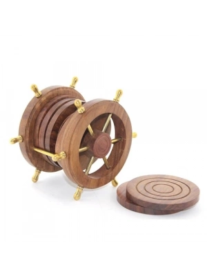 Pirinç Dümenli Ahşap Bardak Altı