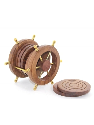 Pirinç Dümenli Ahşap Bardak Altı W720