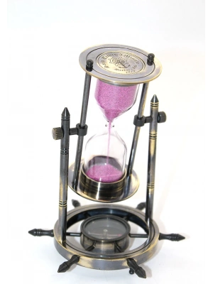 Pirinç Dümenli Pusulalı Kum Saati