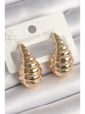 Pirinç Gold Renk İşlemeli Damla Model Kadın Küpe