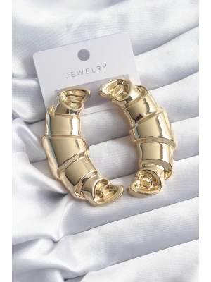 ® Pirinç Gold Renk Kruvasan Model Kadın Küpe