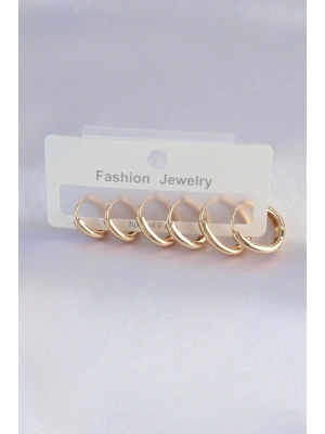 Pirinç Gold Renk Oval Küpe Seti