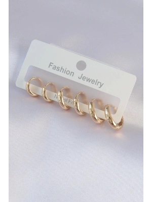 Pirinç Gold Renk Oval Küpe Seti