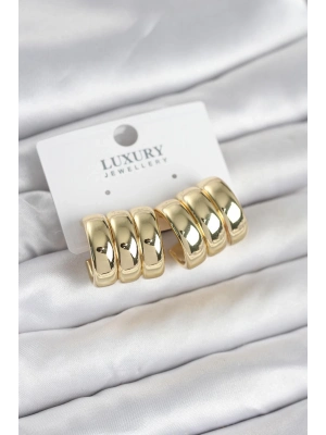 Pirinç Gold Renk Üçlü Görünüm Kadın Küpe