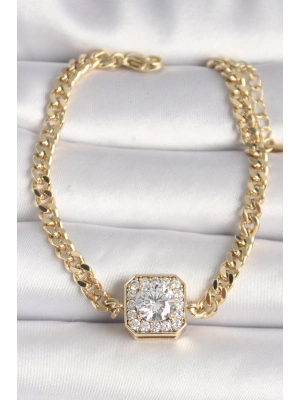 ® Pirinç Gold Renk Zincir Kare Zirkon Taş Model Xuping VIP Seri Kadın Bileklik