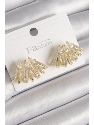 ® Pirinç Gold Renk Zirkon Taşlı Deniz Kabuğu Model Kadın Küpe