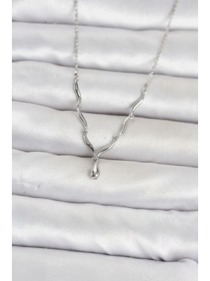 Pirinç Gümüş Renk Damla Model Kadın Kolye