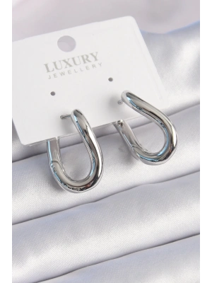 ® Pirinç Gümüş Renk Halka Model Kadın Küpe