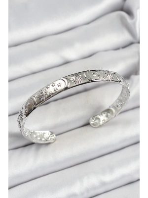 ® Pirinç Gümüş Renk İşlemeli Altı Açık Bileklik