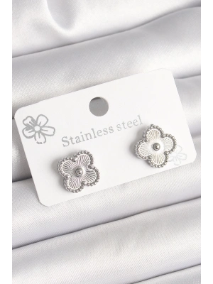 Pirinç Gümüş Renk İşlemeli Yonca Model Kadın Küpe