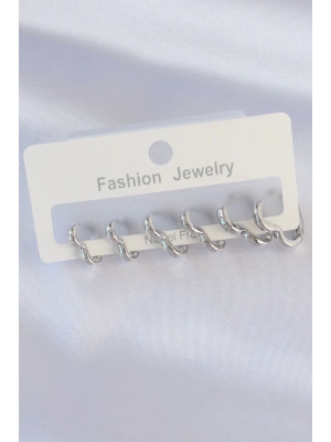 Pirinç Gümüş Renk Kalp Model Küpe Seti