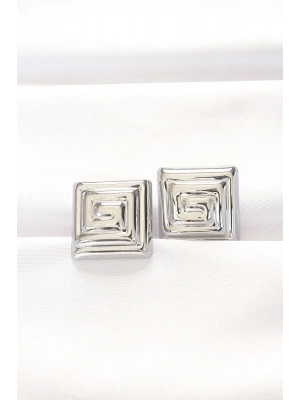 Pirinç Gümüş Renk Kare Form Küpe