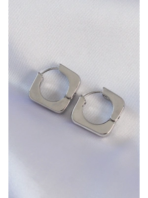 Pirinç Gümüş Renk Kare Küpe