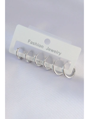 Pirinç Gümüş Renk Oval Küpe Seti