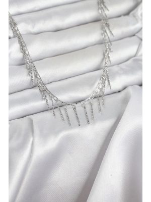 ® Pirinç Gümüş Renk Saçaklı Model Kadın Kolye