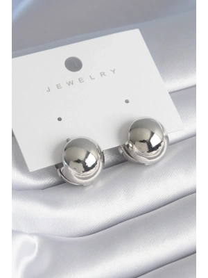 ® Pirinç Gümüş Renk Top Model Kadın Küpe