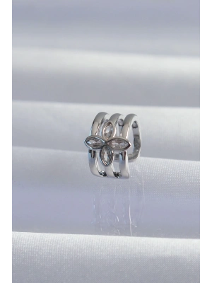 Pirinç Gümüş Renk Yonca Earcuff Küpe