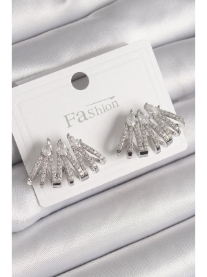 ® Pirinç Gümüş Renk Zirkon Taşlı Deniz Kabuğu Model Kadın Küpe