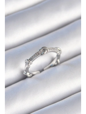 ® Pirinç Gümüş Renk Zirkon Taşlı Düğüm Model Kadın Yüzük