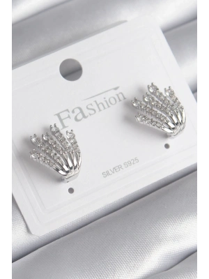 ® Pirinç Gümüş Renk Zirkon Taşlı Kadın Küpe