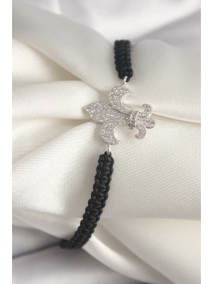 ® Pirinç Gümüş Renk Zirkon Taşlı Zambak Figür Asanrsörlü Makrome Model Kadın Bileklik