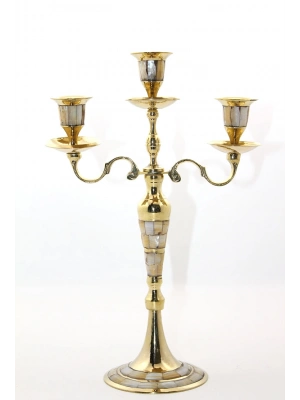 Pirinç Sedefli 3lü Şamdan Model 1