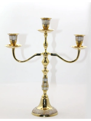 Pirinç Sedefli 3lü Şamdan Model 2