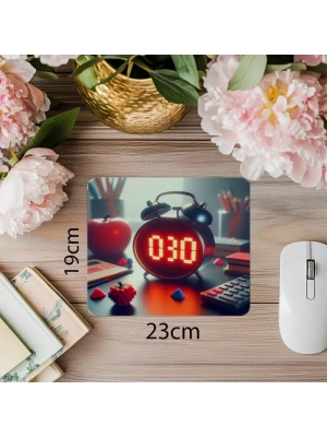 Pixel Obje Detaylı Saat Tasarımı Mousepad - 19x23 cm 2 mm Dikdörtgen İthal Baskılı Mouse Pad