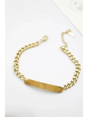 Plaka Zincir Bileklik - Altın